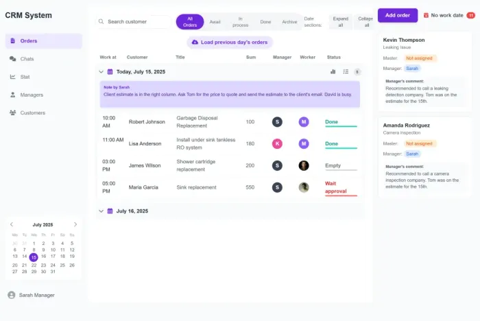 Plumbing CRM