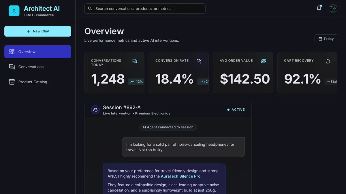 AI shopping assistant in an ecommerce chat window recommending products